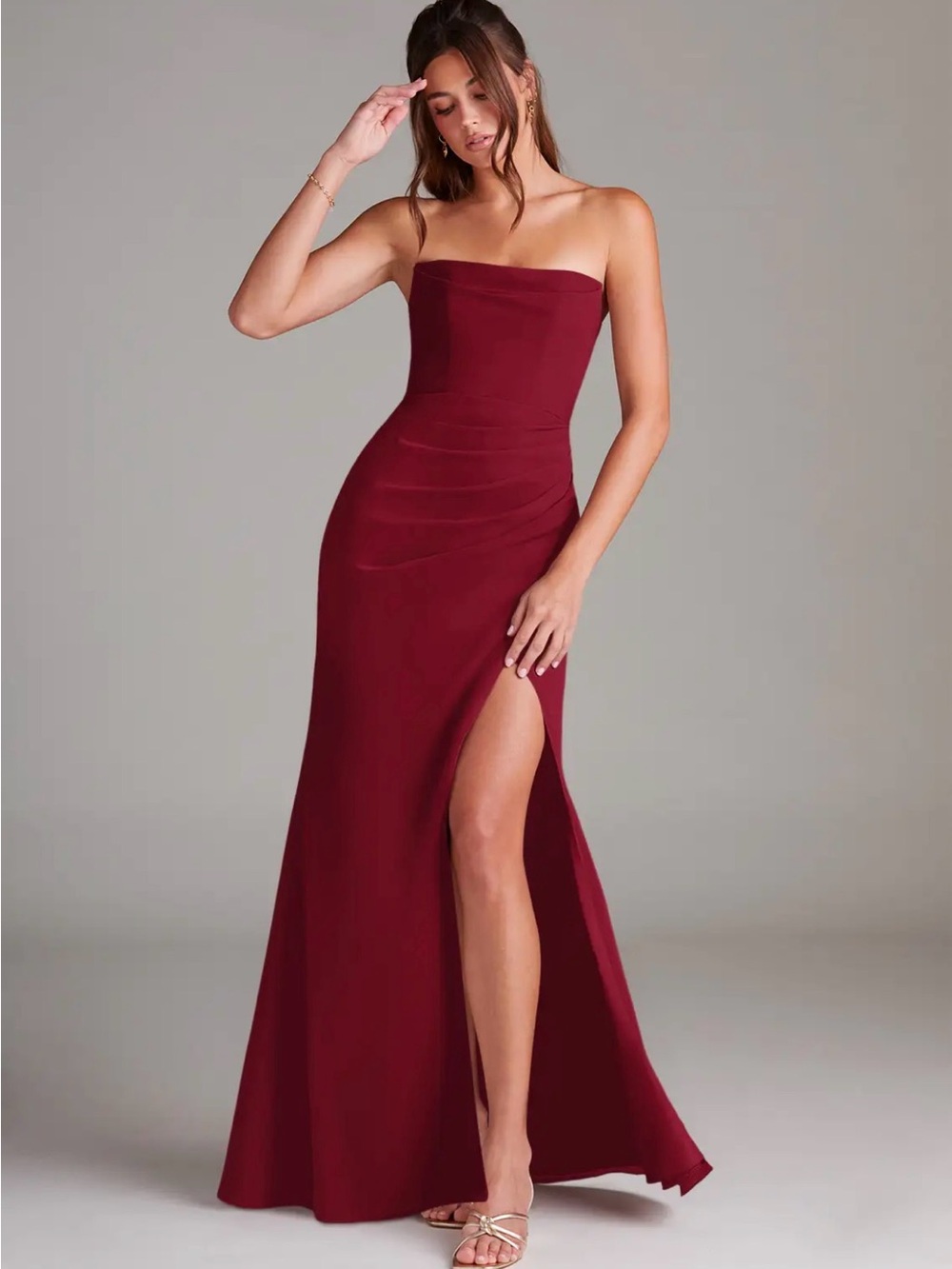 NWT Azazie Leonis burgundy Formal Gown Slit bridesmaid dress removable straps 4